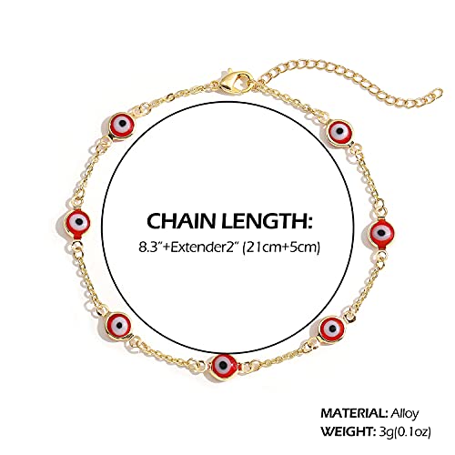 SLOONG Evil Eye Beaded Anklet Bracelets for Women, 14K Gold Plated Ankle Bracelet Jewelry Beach Beads Anklet Set Ankle Bracelets for Women - color: Red