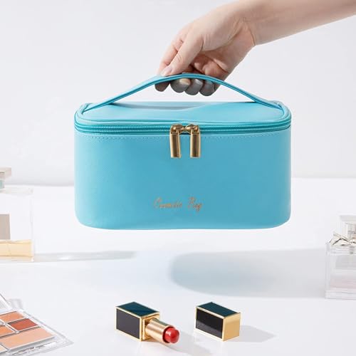Meiyuuo Makeup Bag Large Cosmetic Bags for Women Girls Cute Travel Zipper Pouch Toiletry Organizer for Beauty Essentials Waterproof (Bright Blue) - color: Bright Blue