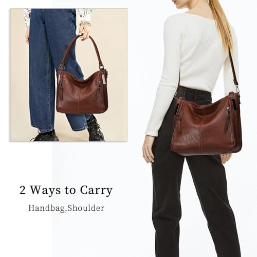Shoulder Handbags for Women Large Soft Casual PU Leather Hobo Tote Purses - color: 01-chestnut Brown