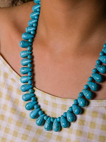 MINACHI Boho Created Turquoise Bead Long Strand Necklace, Bohemian Statement Jewelry Gift for Women - color: S03