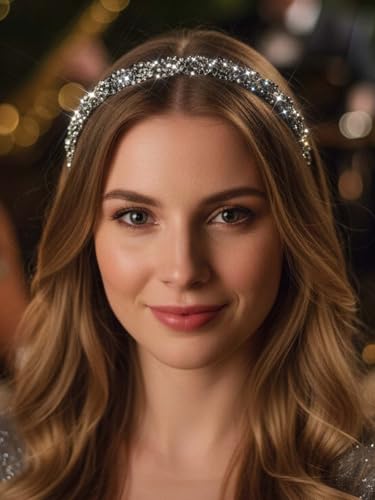 Rhinestone Homecoming Head Chain Jewelry Silver Sparkly Elastic Headband Forehead Crystal Braided Accessories For Women (Black, Free size) - color: Black