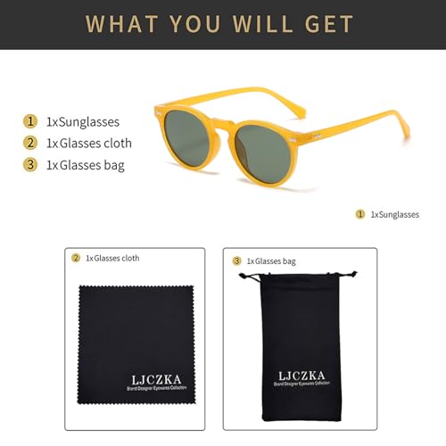 LJCZKA Round Polarized Sunglasses for Men Women Retro Small Face Sunglasses Polarized Vintage Sun Glasses UV400 Protection - color: Yellow Green