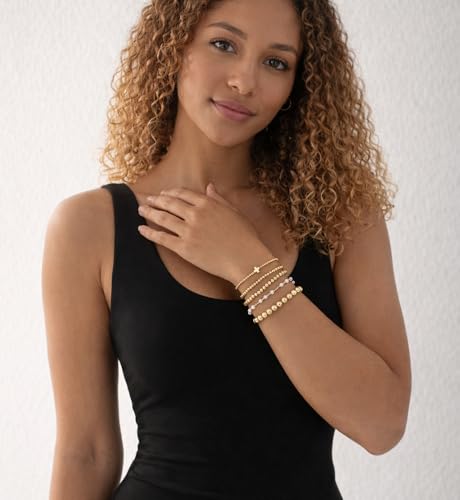 Gold Beaded Bracelets for Women, 14K Real Gold Plated Jewelry for Women Dainty Pearl Bead Bracelets Stack, Non Tarnish Trendy Stackable Ball Cross Stretch Bracelet Set Fashion Accessories Gifts - color: Gold cross bead
