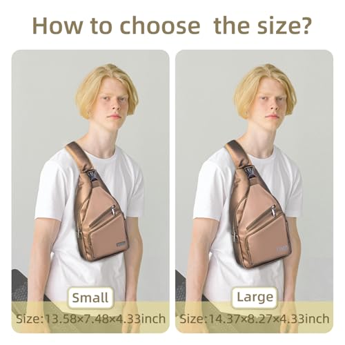 AMJ Crossbody Sling Bag Men Women, Casual Shoulder Backpack, Chest Daypack Satchel for Hiking Travel - color: Leather Brown, size: Small