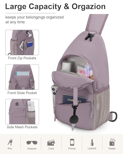 Pritent Crossbody Bags for Women Man, Waterproof Sling Bag Backpack Trendy Casual Cross Body Bags with Convertible Shoulder Strap Chest Bag for Camping Hiking Travel Essentials (Purple, Large) - color: Purple, size: Large