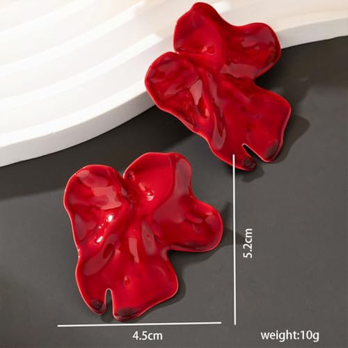 Statement Chunky Gold Large Silver Earrings for Women Trendy, Big Irregular Geometric Dainty Liquid Metal Stud Earrings Simple Prom Party Jewelry Gift - color: Red -Cute