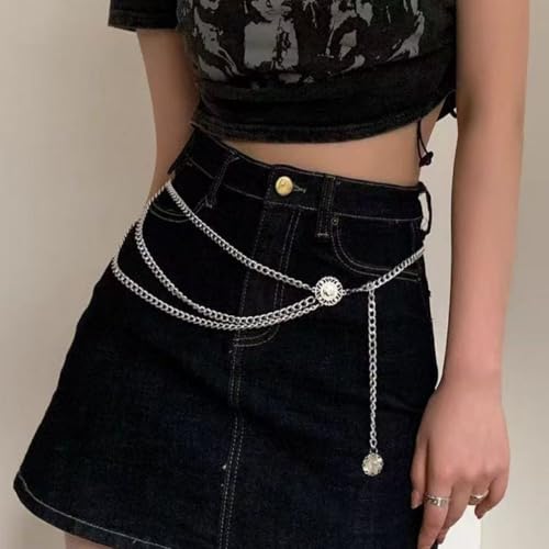 Punk Gothic Body Waist Chain Set for Women Gold Waist Belt Keychain Rocker Chic Hip Chain Boho Festival Accessory Edgy Y2K Heart Chains Silver