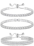 YADOCA Tennis Bracelets For Women - Silver Plated Bracelet Stack Cubic Zirconia CZ Diamond Adjustable Stackable Bracelets Set For Prom Wedding Jewelry Gift 3Pcs - style: B:Simple
