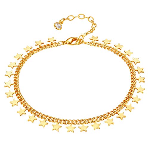Dremmy Studios Gold Bracelet for Women 18K Gold Plated Dainty Paperclip Cubic Zirconia Disc Coin Star Cable Satellite Bead Pearl Simple Boho Minimalist Stacking Layered Link Jewelry Gift - color: Tassel Star