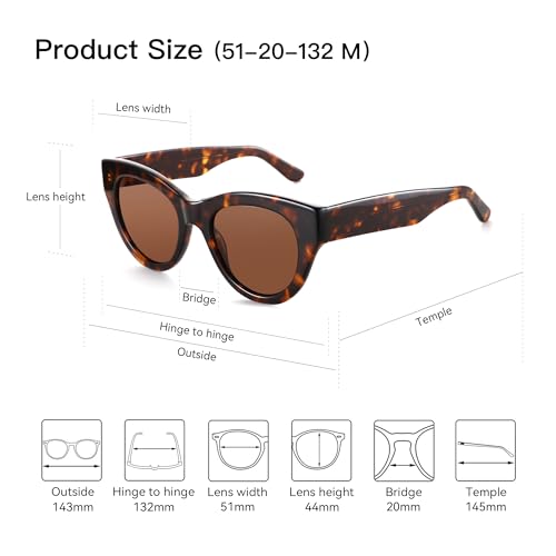 ZENOTTIC Polarized Sunglasses Women Round: Trendy Sun Glasses for Ladies - Retro Classic Shades UV400 Protection - color: C02 Tortoise Frame Brown Lens