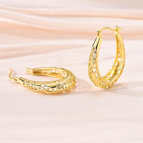 NARMO 925 Sterling Silver Hoop Earrings for Women Hypoallergenic Lightweight Simple Huggie Hoop Earrings Twisted Hoop Earrings Colorful Cubic Zirconia Hoop Earrings Rainbow Hoop Earrings - color: Gold Vintage Vine