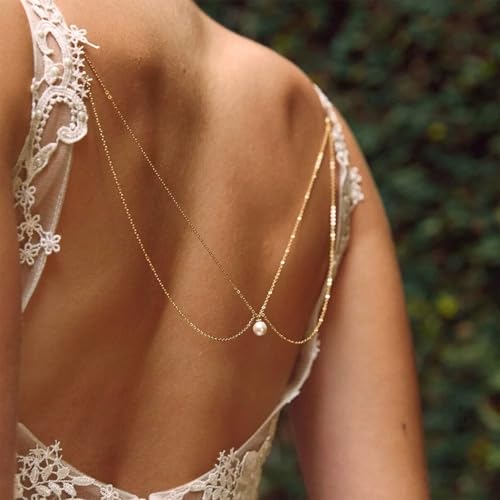 Back Chain Body Chain Jewelry for Summer Outfits Rhinestone Pendant Back Necklace for Backless Dresses - color: B1:Gold Back Chain