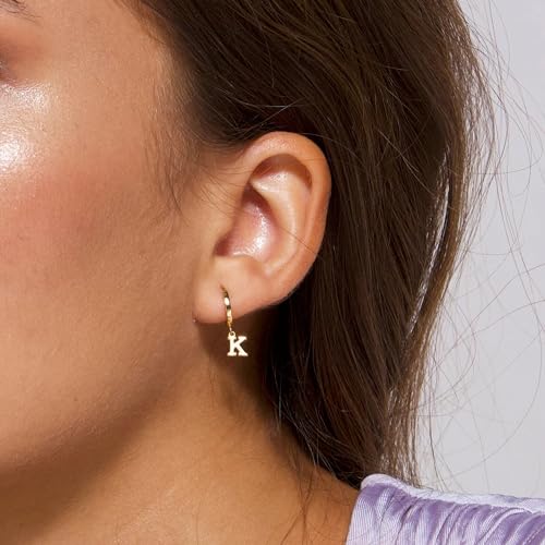 IEFWELL Earring for Teen Girls - Initial Hoop Earrings, Hypoallergenic Small 14K Gold Plated Huggie Hoop Earring, Dangle Earrings for Women Girls Jewelry Gifts for Women Mom - color: D
