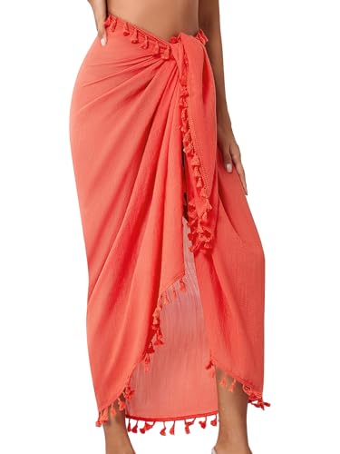 QIANXIZHAN Women's Swimsuit Cover Up,Beach Sarong Wrap Bottom Coverup for Women Short Skirt - color: Tassels Watermelon Red