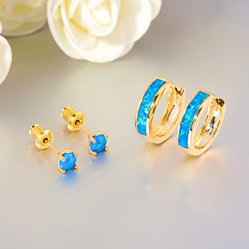 CiNily Huggie Earrings Opal Hinged Hoop Earrings Gold Plated Hypoallergenic Small Hoop Earrings for Women Teen Girls Men Sensitive Ears - color: Gold Plated-Blue