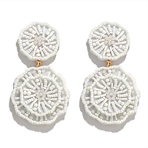 Statement Beaded Drop Earrings for Women Layered Bead Dangle Earrings - color: White