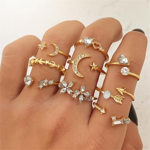 Knuckle Rings Set for Women,Simple Dainty Stackable Finger Ring Pack Minimalist Cute Butterfly Moon Heart Rings Boho Statement Jewelry Size Mixed - style: Style-B