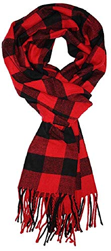 VERONZ Super Soft Classic Cashmere Feel Winter Scarf - color: Black Red Buffalo Checks