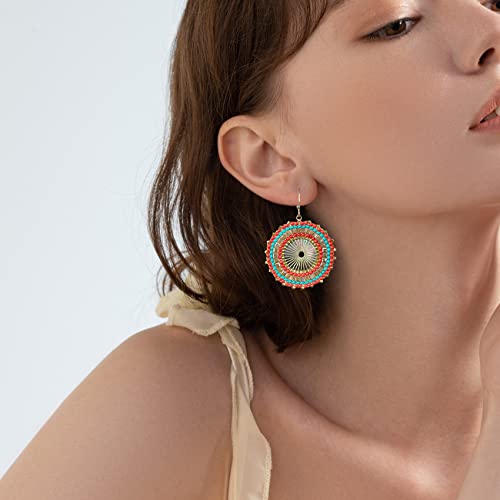 Colorful Bead Earrings For Women Summer Beach Handmade Bead Earrings Bohemia Hoop Dangle Earring For women - color: Orange