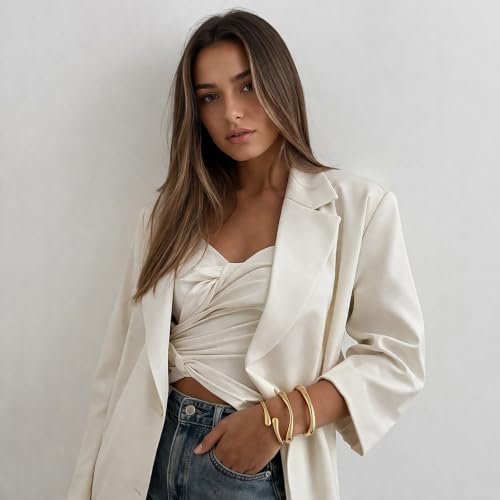 Chunky Gold Bangle Bracelets for Women Trendy 14K Gold Plated Cuff Bracelets Stack, Dainty Gold Bracelet Sets Non Tarnish Fashion Jewelry Gift - style: Gold-3pc-006