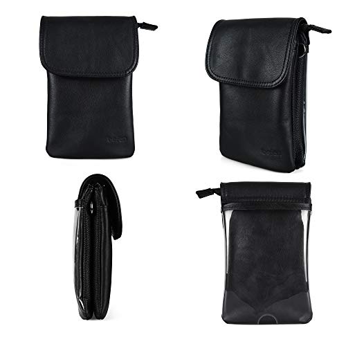 befen Genuine Leather Small Crossbody Bags for Women Cell Phone Bag Cross Body Purses,Silver Zipper - color: Black+touch Screen