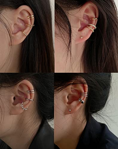 Tornito 4-10 Pairs Stainless Steel Ear Cuff Helix Cartilage Clip On Wrap Earrings Fake Nose Ring Non-Piercing Adjustable - color: A7:10Pairs, Silver Tone