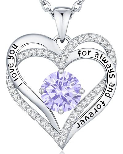 CDE Engraved Forever Love Heart Birthstone Necklace Jewelry Gifts for Women | Hypoallergenic,Nickel-Free & Lead-Free,3 x 3 mm 5A CZ Heart Pendant,Anniversary Christmas Birthday Gift for Girlfriend Wife - color: Birthstone-06-June, style: Rhodium Plated-Br