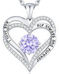 CDE Engraved Forever Love Heart Birthstone Necklace Jewelry Gifts for Women | Hypoallergenic,Nickel-Free & Lead-Free,3 x 3 mm 5A CZ Heart Pendant,Anniversary Christmas Birthday Gift for Girlfriend Wife - color: Birthstone-06-June, style: Rhodium Plated-Br