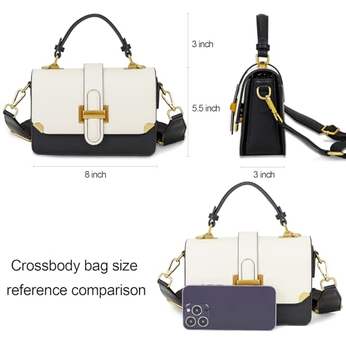 LL LOPPOP Women's Small Classy Crossbody Purse Top Handle Handbags Leather Satchel Bags for Women - color: A-black White(2035)