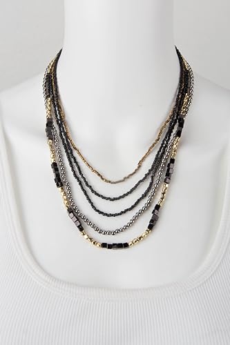 SPUNKYsoul Colorful Boho Multistrand Beaded Necklace — Layered Seed Beads in Black, Gold, Red, Teal and Navy for Effortless, Free-Spirited Style Varies 16-20 inches with 3 inch Extension Chain - style: "Blake" Black Gold