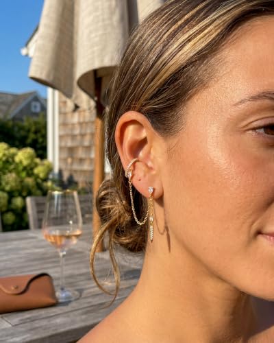 MUMREUES Gold Earrings for Women Trendy 14K Gold Plated Dangle Earrings Small Hoop Huggie Drop Stud Earrings Cubic Zirconia Simple Minimalist Dainty Chain Tassel Hypoallergenic Earrings - color: Ear Cuff & Gold