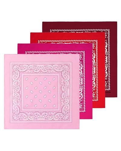 Bycc Bynn Large 27" x 27" 100% Cotton Bandanas - Set of 4 - color: Pink+magenta+red+burgundy