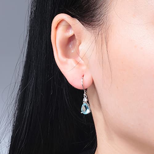 CiNily Teardrop Leverback Dangle Earrings for Women Hypoallergenic 14K Gold Plated Cubic Zircon Drop Earrings Fashion Crystal Earrings for Girls Jewelry Christmas Gifts - color: White Gold-Blue CZ