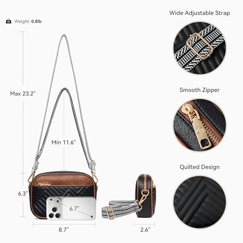 BOSTANTEN Quilted Crossbody Bags for Women Vegan Leather Purses Shoulder Handbags with Wide Strap - color: Black&brown