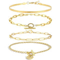 Alegend Titanium Steel (Not Rust, Resist Corruption, Easily Clean) 18K Gold Plated Single Bracelets + 14K Gold Plated Stackable Multilayer Bracelets - style: 14K Gold Plated Four-Layered B
