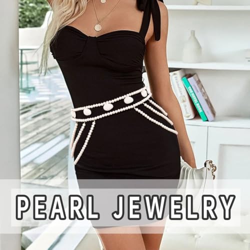 Pearl Waist Chain for Women Shell Body Chain Double Adjustable Belly Chain White Beaded Waist Belt
