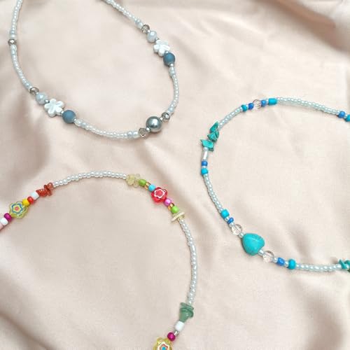 Beaded Necklaces for Women Summer Beach Beaded Necklace Bead Choker Boho Necklaces for Women Handmade Summer Jewelry Stainless Steel 18K Gold Plated - color: Multi