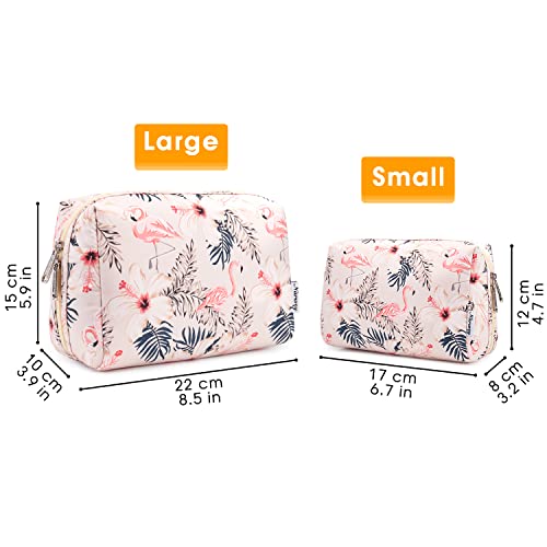 Narwey Cute Makeup Bag Travel Cosmetic Bag Organizer Toiletry Bag Make Up Bags with Compartments for Women Girls (Large, Beige Flamingo) - color: Beige Flamingo, style: Large
