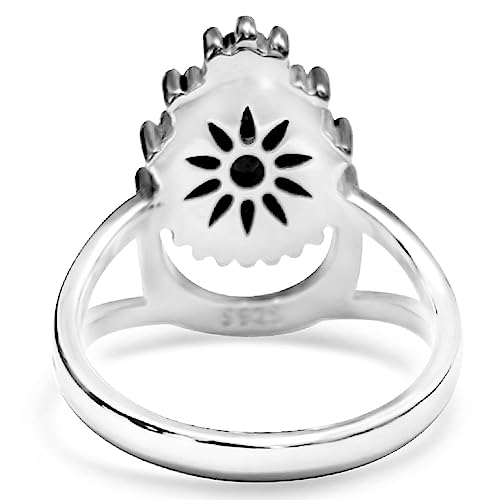 Crescent Moon Turquoise Stone Ring for Women,S925 Sterling Silver Waterdrop Shaped Gemstone Boho Statement Ring Jewelry Gift for Her - color: Ring_B