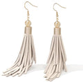 Coiris Boho Leather Layered Tassel Earrings for Women Lightweight Leather Fringe Dangle Earrings Handmade Bohemian Summer Beach Western Drop Earrings for Women - color: Beige
