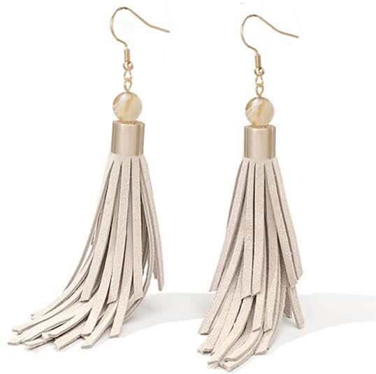 Coiris Boho Leather Layered Tassel Earrings for Women Lightweight Leather Fringe Dangle Earrings Handmade Bohemian Summer Beach Western Drop Earrings for Women - color: Beige