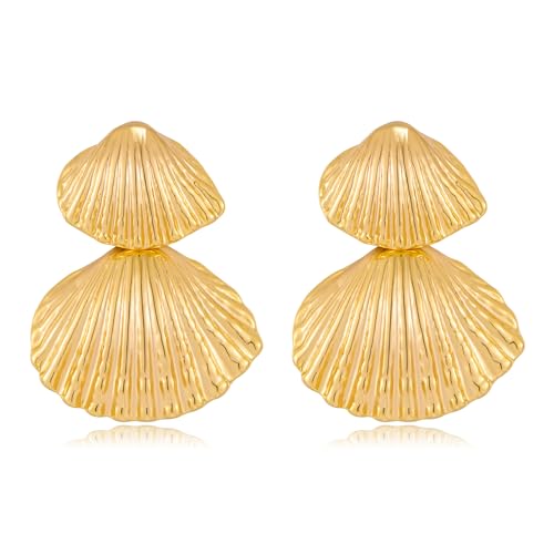 Gold/Silver Shell Dangle Earrings for Women Seashell Drop Dangle Earrings Ocean Beach Earrings Summer Jewelry - color: H