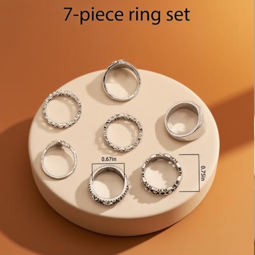 Stackable Rings Set for Women - Boho Midi Knuckle Rings with Moon and Star Designs, 22-Piece Adjustable Fashion Jewelry for Daily Wear - color: Silver, size: Style 7