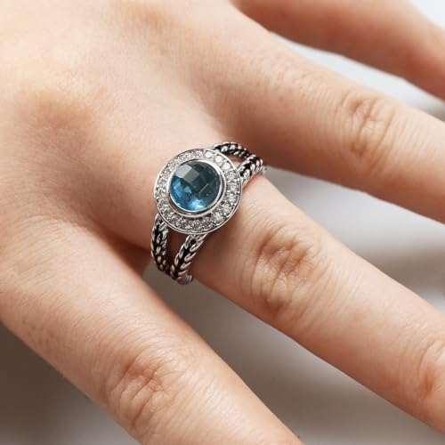 Designer Inspired Twisted Cable Statement Rings for Women Fashion Jewelry 8 MM CZ Split Shank Cable Ring Gift - color: Blue