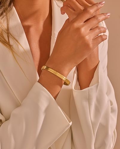 BE & CHEERY Gold Bangle Bracelet for Women, 14k Gold Plated Open Bangle, Stackable Stainless Steel Cuff Bracelets, Chunky Fashion Jewelry for Women, Trendy Elegant Design Bangle as Gifts - style: Cross