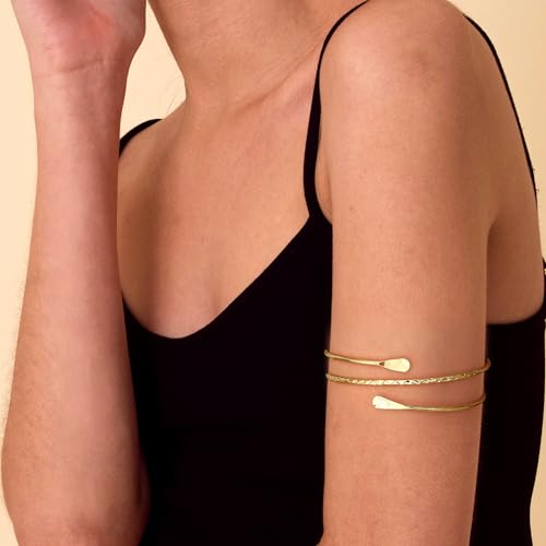 FUNRUN JEWELRY Arm Cuff Upper Arm Band for Women Gold Arm Cuff Bangle Bracelets Adjustable Coil Swirl Armlet ArmBand Jewelry,3-4Pcs - color: B:Gold tone