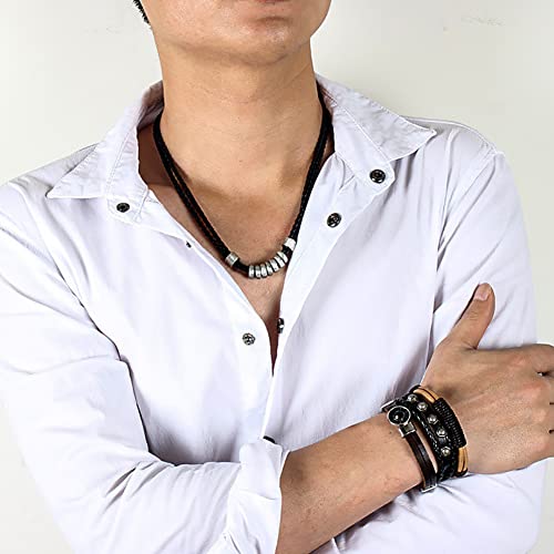 PU Leather Necklace Vintage Boho Style Multilayer Pendant Long Sweater Necklace Jewelry for Women Men with Adjustable Leather Cord - color: Braided Leather Choker Necklace