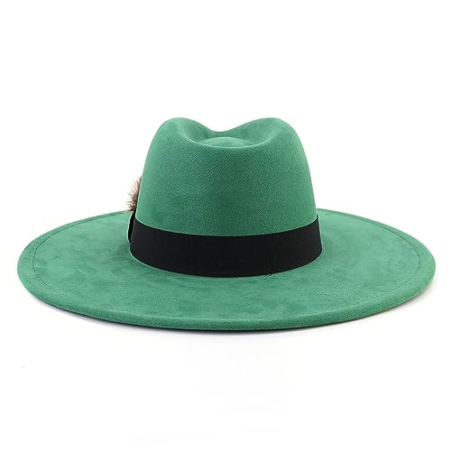 LIDHAY Big Wide Brim Fedora Hats for Women Men Western Suede Hat Panama Hat Outdoor Hats - color: Green