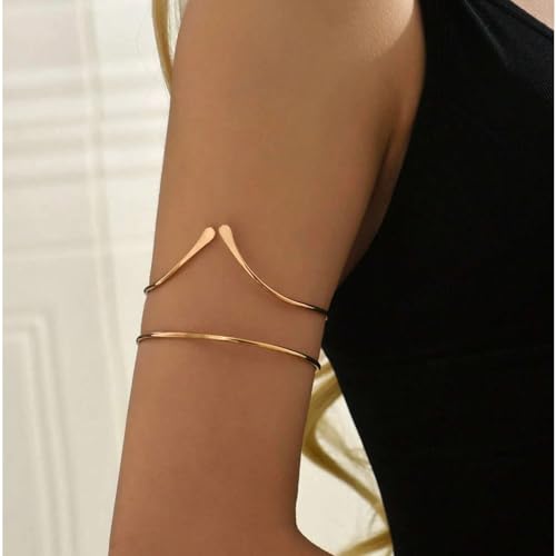 Long tiantian Gold Arm Cuff Upper for Women Bangle Bracelets Upper Arm Cuff Bracelet Trendy Armband Beach Jewelry Trendy Stuff Gifts - color: A8:gold Arm Cuff