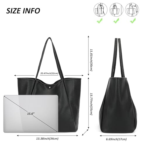 TANTOMI Tote Bag for Women Vegan Leather Purses and Handbags Ladies Waterproof Big Shoulder Bag for Travel - color: Black